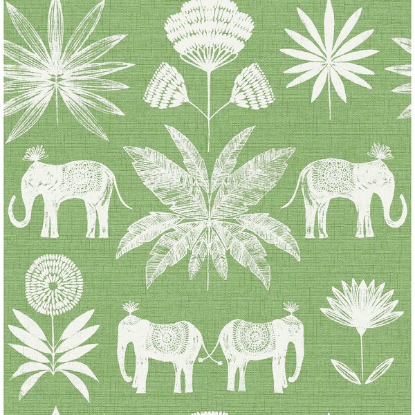 Manhattan Comfort Marseille Bazaar Green Elephant Oasis 33 ft L X 205 in W Wallpaper BR4014-26435 - main